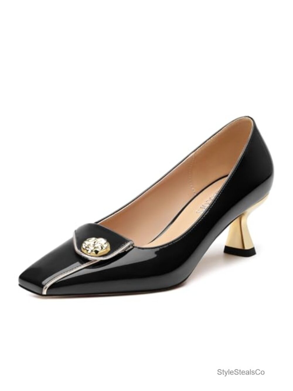 Kitten Heel Square Toe Patent Pumps 2 Inch Slip On Office Dress Shoes